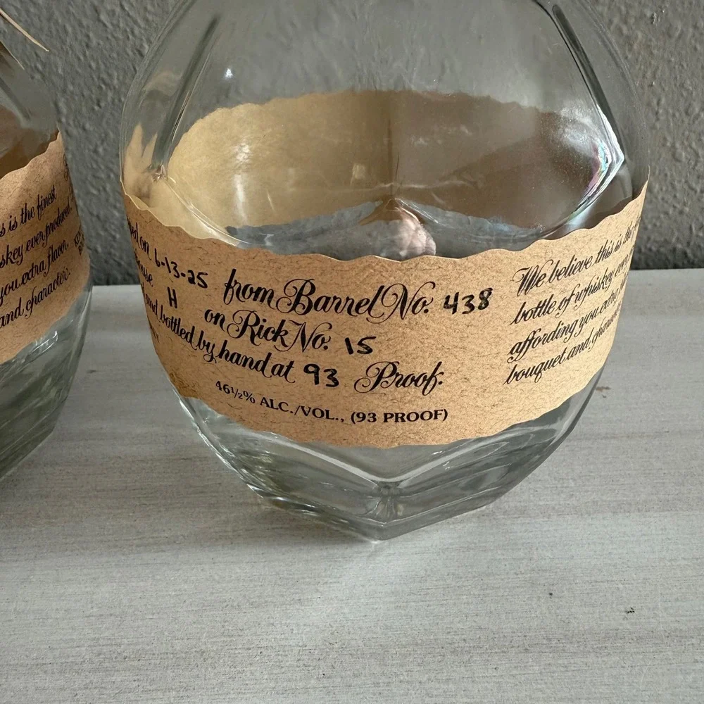 Blantons Bourbon Whiskey Empty Glass Bottles Set of‎ 2 Collectible Horse Topper